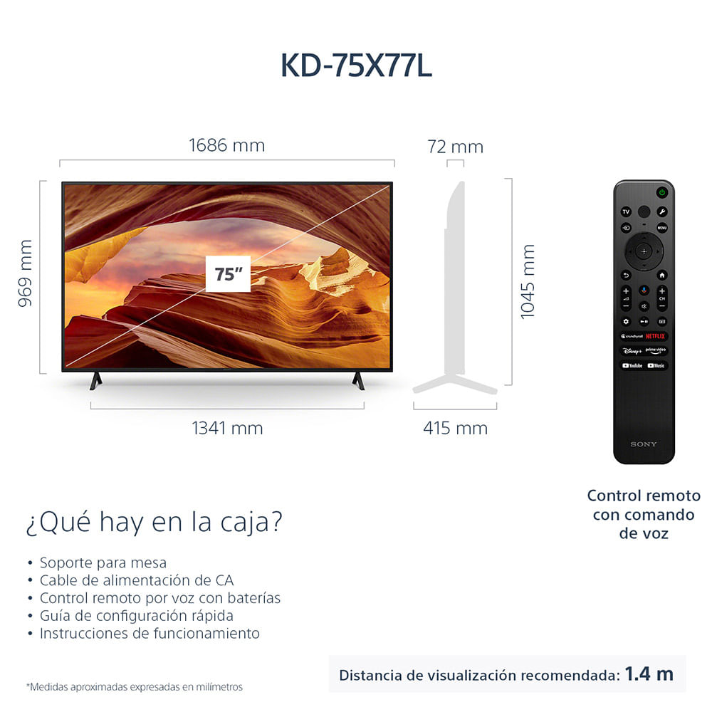  Sony 75 pulgadas 4K Ultra HD TV Serie X77L: LED Smart Google TV  KD75X77L- Modelo 2023, negro : Electrónica